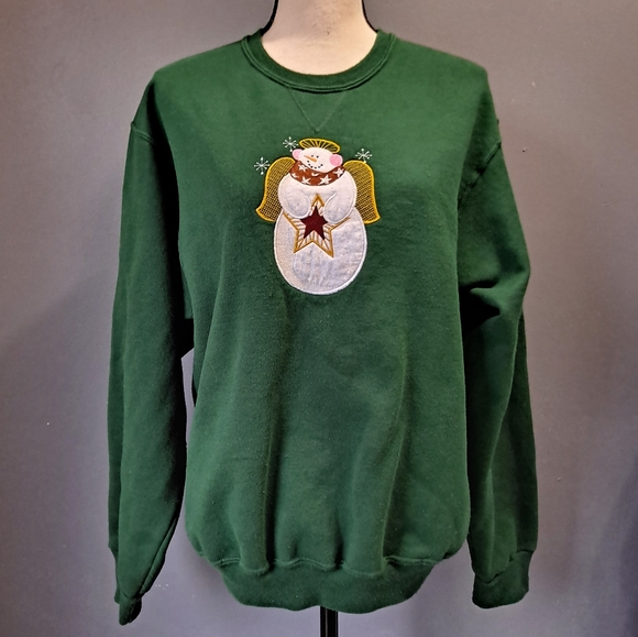 Sweatshirt in dark a green color.crew neck and Angel embroidered snowman… - Picture 6 of 10